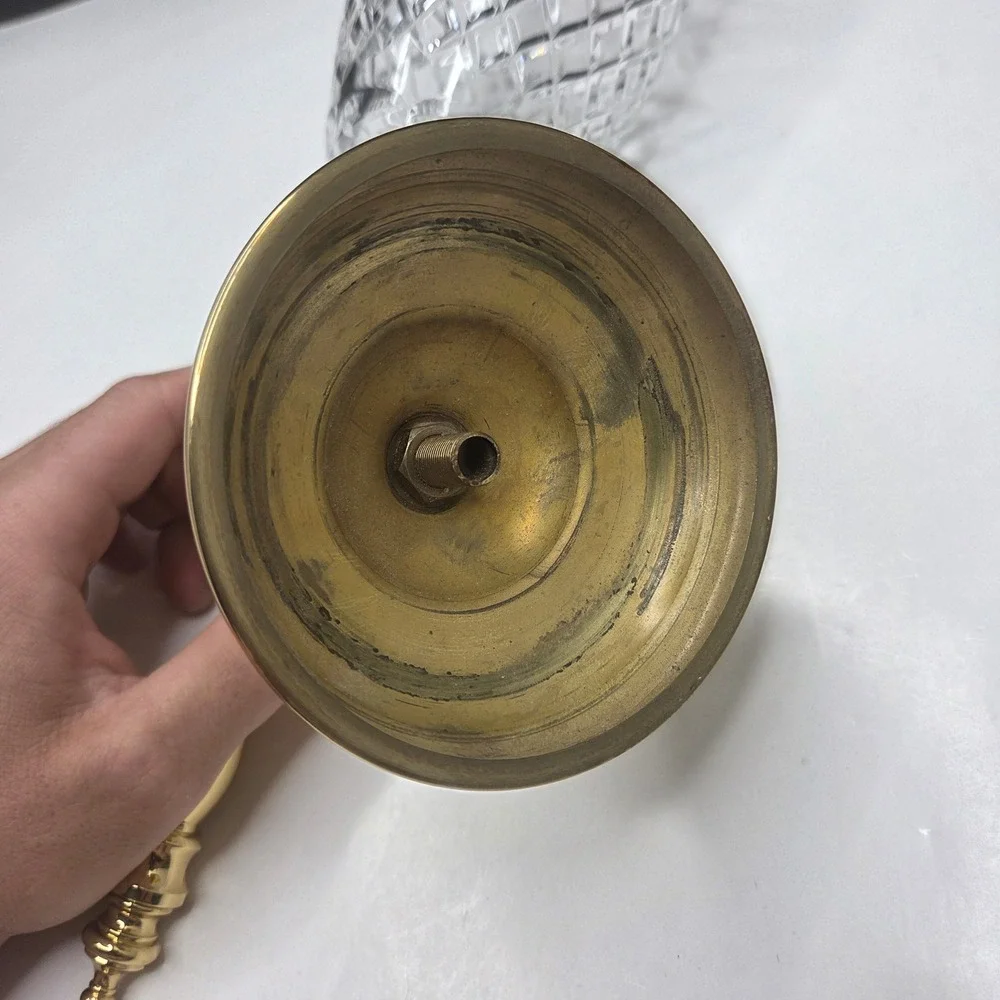 Vintage Brass Wall Sconce Etched Crystal Hurricane Shade Gold Tone 14